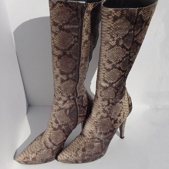 Charles David  Real Snakeskin Stiletto Heel Pointy Toe Knee High Boots Size 10 - Picture 13 of 16